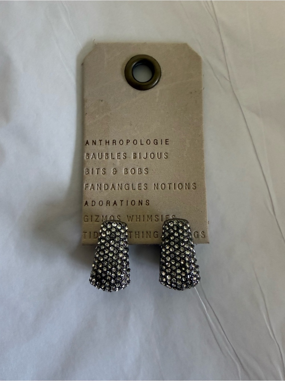 Anthropologie Pavé Crystal Huggie Hoop Earrings Gunmetal NWT $44